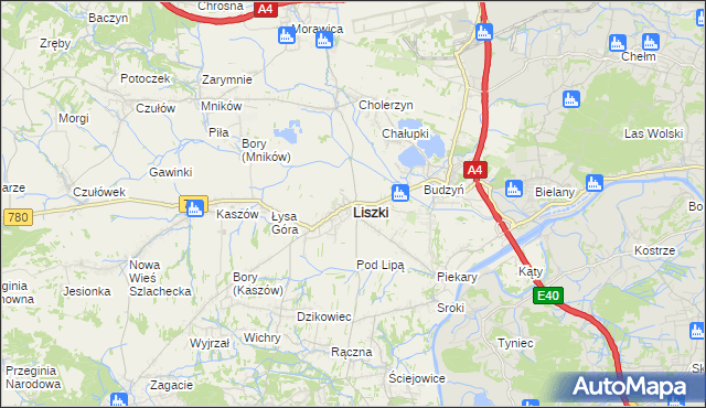 mapa Liszki powiat krakowski, Liszki powiat krakowski na mapie Targeo