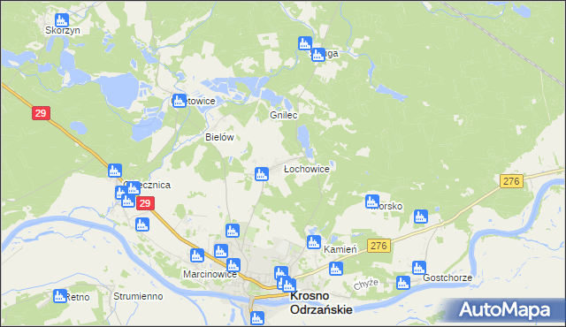 mapa Łochowice gmina Krosno Odrzańskie, Łochowice gmina Krosno Odrzańskie na mapie Targeo