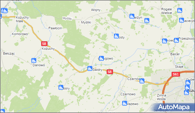 mapa Łodygowo gmina Biała Piska, Łodygowo gmina Biała Piska na mapie Targeo