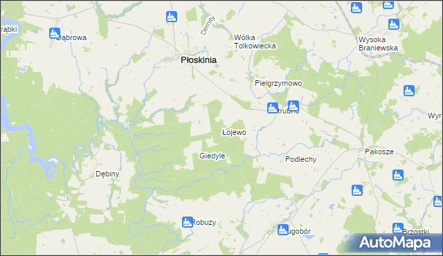 mapa Łojewo gmina Płoskinia, Łojewo gmina Płoskinia na mapie Targeo