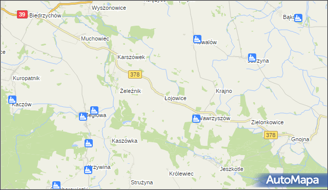 mapa Łojowice gmina Wiązów, Łojowice gmina Wiązów na mapie Targeo