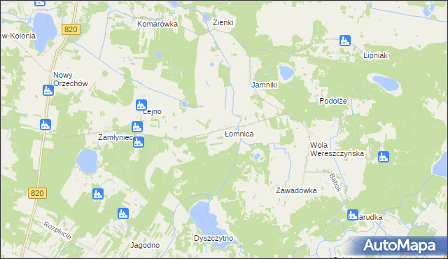 mapa Łomnica gmina Urszulin, Łomnica gmina Urszulin na mapie Targeo