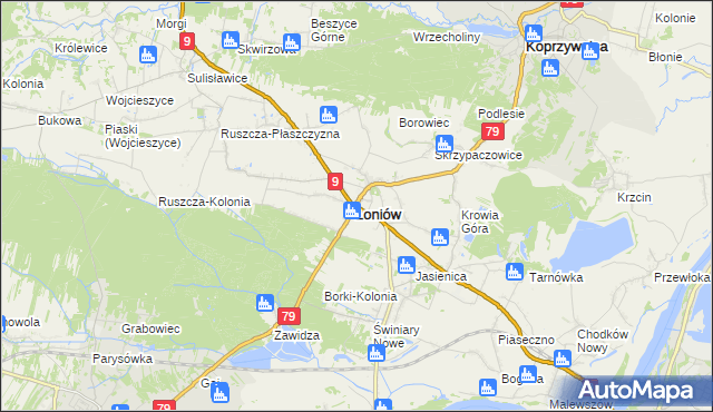 mapa Łoniów-Kolonia, Łoniów-Kolonia na mapie Targeo