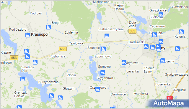 mapa Łopuchowo gmina Krasnopol, Łopuchowo gmina Krasnopol na mapie Targeo