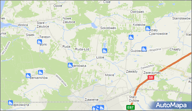 mapa Łosie gmina Radzymin, Łosie gmina Radzymin na mapie Targeo