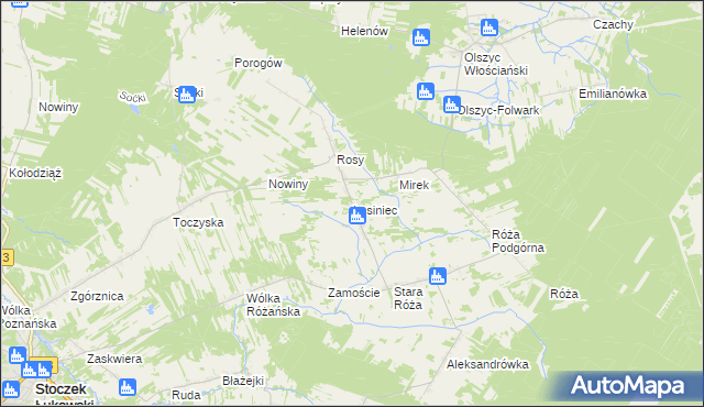 mapa Łosiniec gmina Stoczek Łukowski, Łosiniec gmina Stoczek Łukowski na mapie Targeo