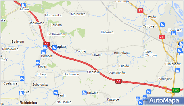 mapa Łowce, Łowce na mapie Targeo