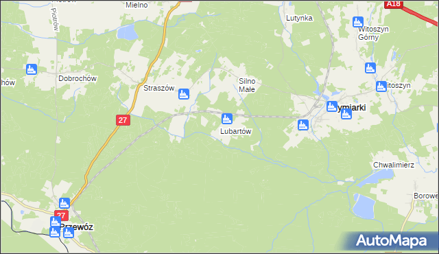 mapa Lubartów gmina Wymiarki, Lubartów gmina Wymiarki na mapie Targeo