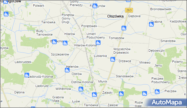 mapa Łubianka gmina Olszówka, Łubianka gmina Olszówka na mapie Targeo