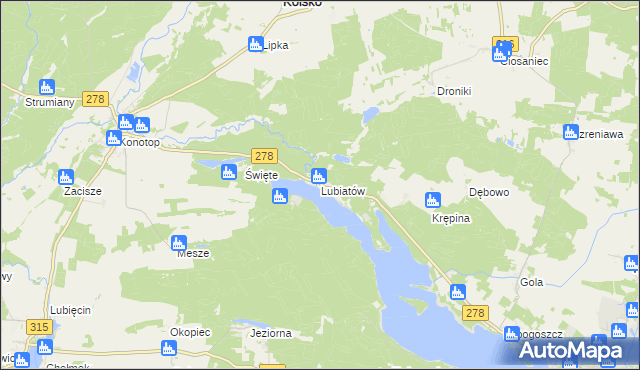 mapa Lubiatów gmina Sława, Lubiatów gmina Sława na mapie Targeo