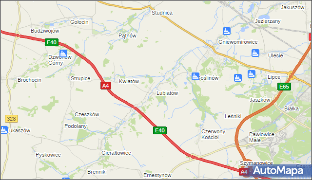 mapa Lubiatów gmina Złotoryja, Lubiatów gmina Złotoryja na mapie Targeo