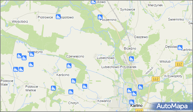 mapa Lubiechowo gmina Karlino, Lubiechowo gmina Karlino na mapie Targeo