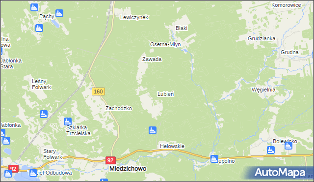 mapa Lubień gmina Miedzichowo, Lubień gmina Miedzichowo na mapie Targeo