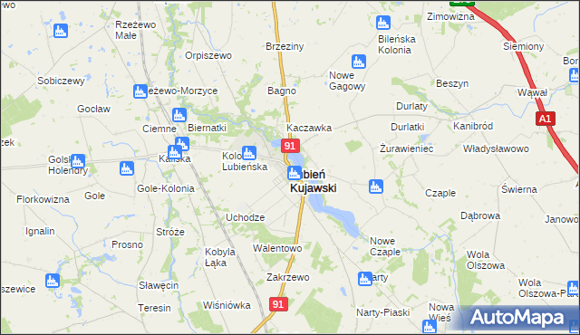 mapa Lubień Kujawski, Lubień Kujawski na mapie Targeo