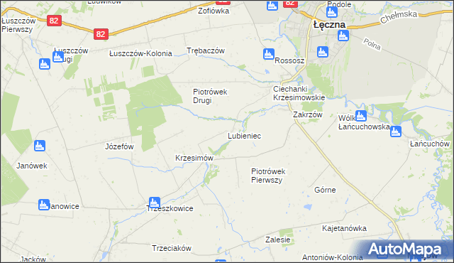 mapa Lubieniec gmina Mełgiew, Lubieniec gmina Mełgiew na mapie Targeo