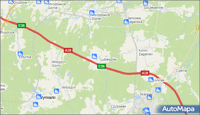 mapa Lubieszów gmina Wymiarki, Lubieszów gmina Wymiarki na mapie Targeo