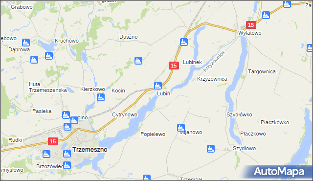 mapa Lubiń gmina Trzemeszno, Lubiń gmina Trzemeszno na mapie Targeo