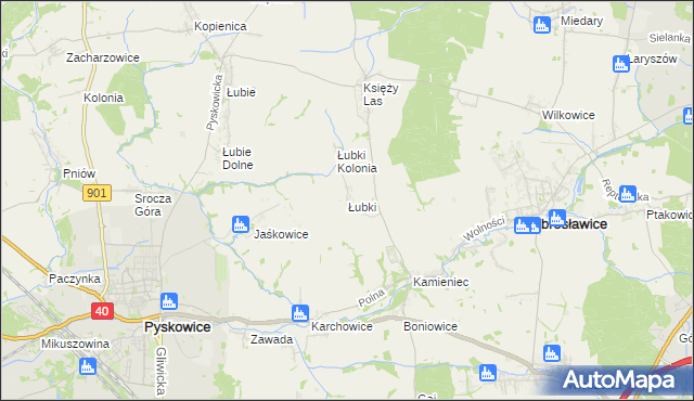 mapa Łubki gmina Zbrosławice, Łubki gmina Zbrosławice na mapie Targeo