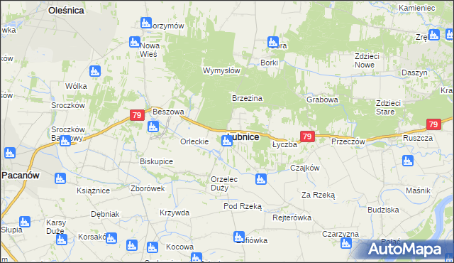 mapa Łubnice powiat staszowski, Łubnice powiat staszowski na mapie Targeo