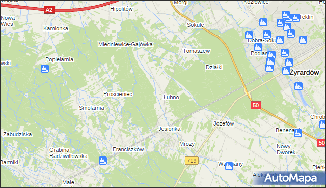 mapa Łubno gmina Wiskitki, Łubno gmina Wiskitki na mapie Targeo