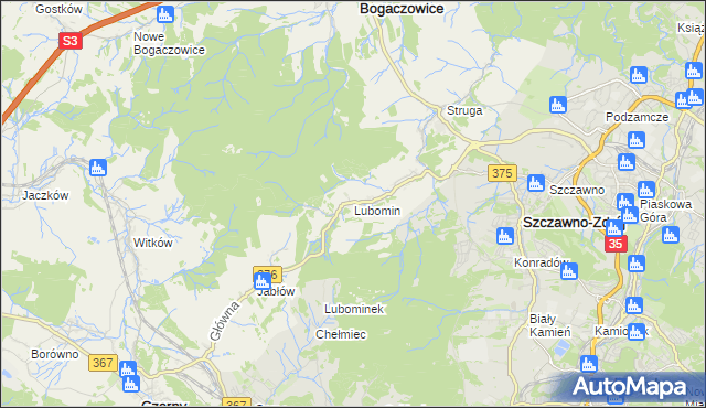 mapa Lubomin gmina Stare Bogaczowice, Lubomin gmina Stare Bogaczowice na mapie Targeo