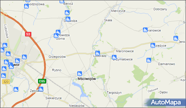 mapa Luboradz gmina Mściwojów, Luboradz gmina Mściwojów na mapie Targeo