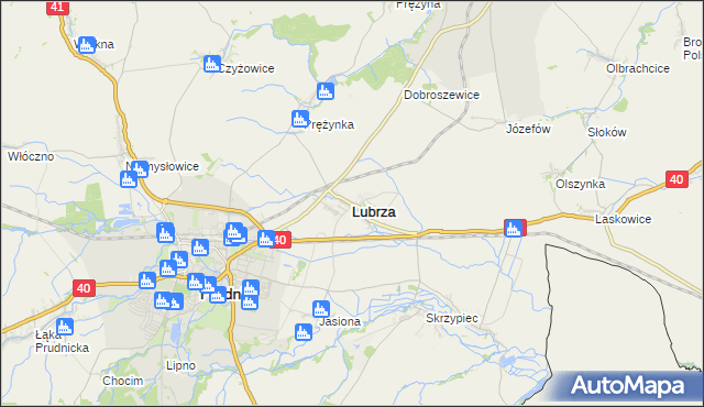 mapa Lubrza powiat prudnicki, Lubrza powiat prudnicki na mapie Targeo