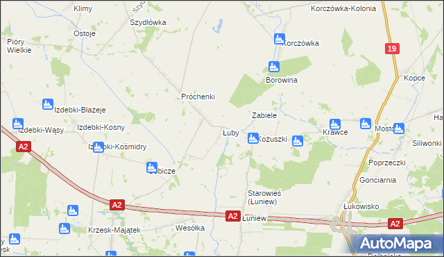 mapa Łuby gmina Międzyrzec Podlaski, Łuby gmina Międzyrzec Podlaski na mapie Targeo