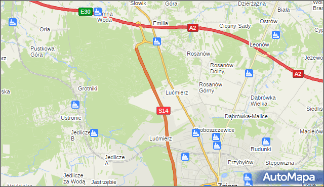 mapa Lućmierz-Las, Lućmierz-Las na mapie Targeo