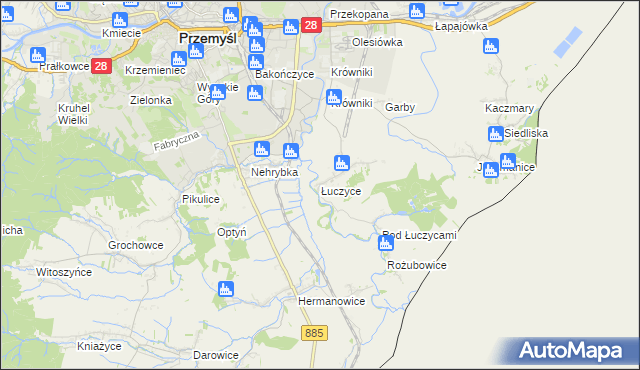 mapa Łuczyce gmina Przemyśl, Łuczyce gmina Przemyśl na mapie Targeo