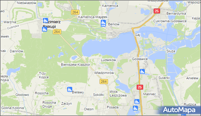 mapa Ludwików gmina Kazimierz Biskupi, Ludwików gmina Kazimierz Biskupi na mapie Targeo