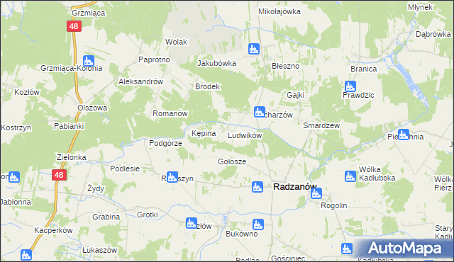mapa Ludwików gmina Radzanów, Ludwików gmina Radzanów na mapie Targeo