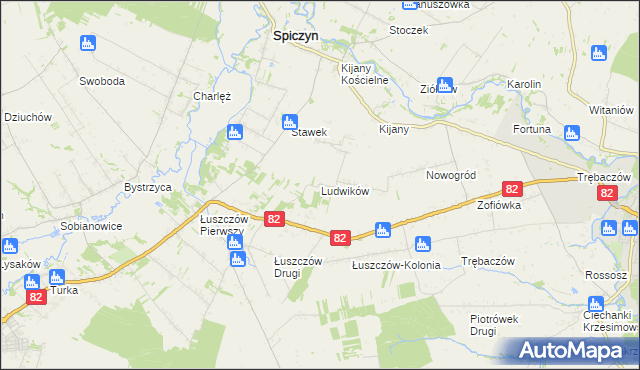 mapa Ludwików gmina Spiczyn, Ludwików gmina Spiczyn na mapie Targeo