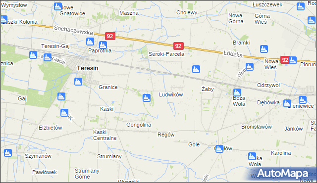 mapa Ludwików gmina Teresin, Ludwików gmina Teresin na mapie Targeo