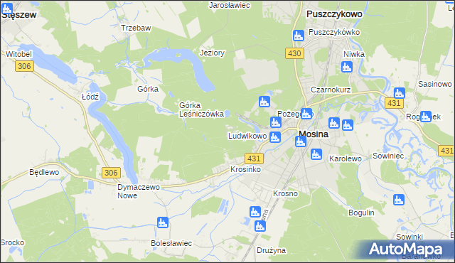 mapa Ludwikowo gmina Mosina, Ludwikowo gmina Mosina na mapie Targeo