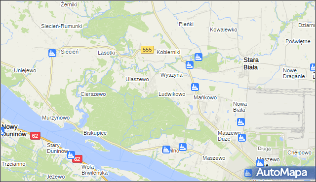 mapa Ludwikowo gmina Stara Biała, Ludwikowo gmina Stara Biała na mapie Targeo