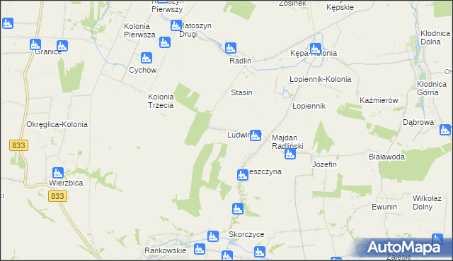 mapa Ludwinów gmina Borzechów, Ludwinów gmina Borzechów na mapie Targeo