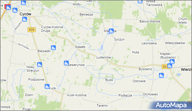 mapa Ludwinów gmina Cyców, Ludwinów gmina Cyców na mapie Targeo