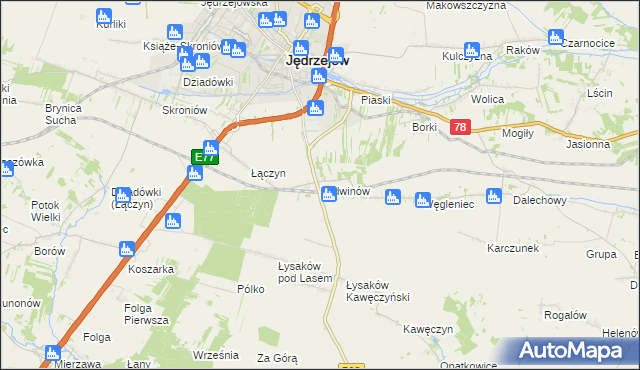 mapa Ludwinów gmina Jędrzejów, Ludwinów gmina Jędrzejów na mapie Targeo