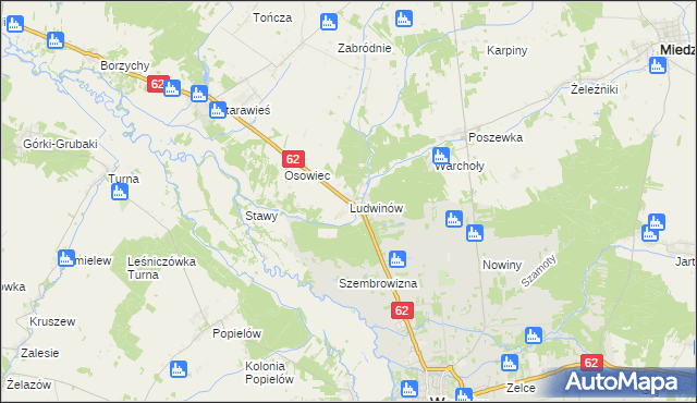 mapa Ludwinów gmina Liw, Ludwinów gmina Liw na mapie Targeo