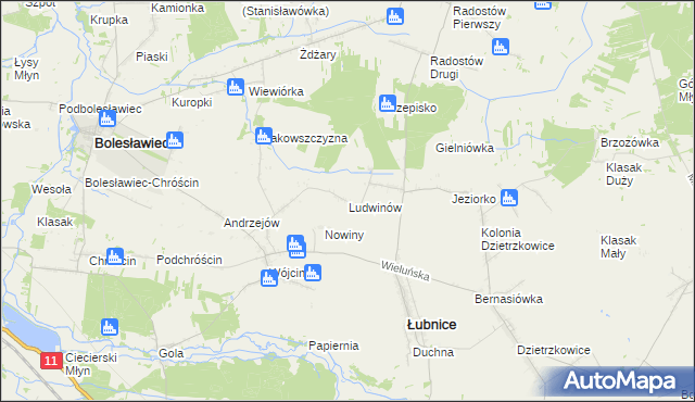 mapa Ludwinów gmina Łubnice, Ludwinów gmina Łubnice na mapie Targeo