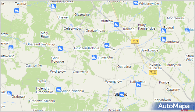 mapa Ludwinów gmina Sławno, Ludwinów gmina Sławno na mapie Targeo