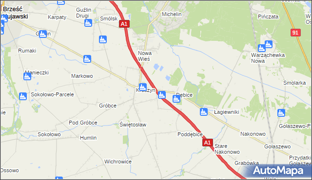 mapa Ludwinowo gmina Włocławek, Ludwinowo gmina Włocławek na mapie Targeo