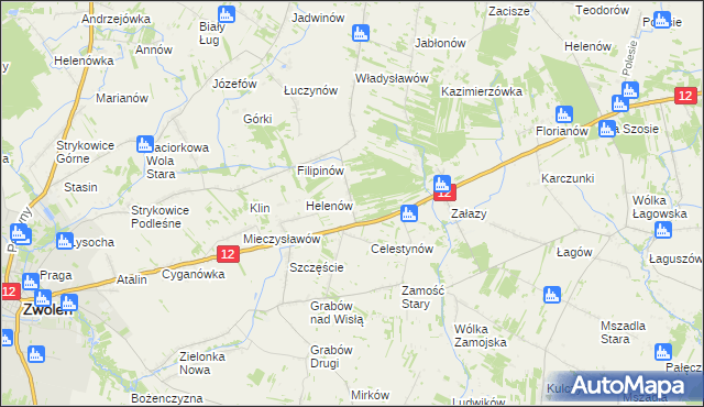 mapa Ługi gmina Zwoleń, Ługi gmina Zwoleń na mapie Targeo