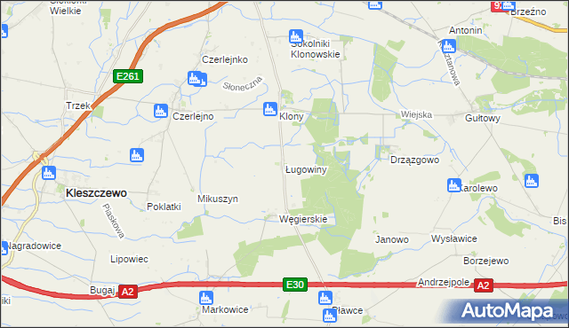 mapa Ługowiny, Ługowiny na mapie Targeo