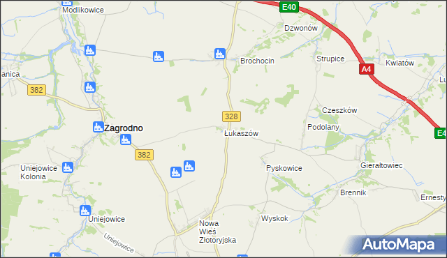 mapa Łukaszów gmina Zagrodno, Łukaszów gmina Zagrodno na mapie Targeo