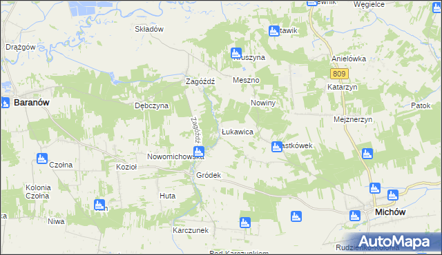 mapa Łukawica gmina Baranów, Łukawica gmina Baranów na mapie Targeo