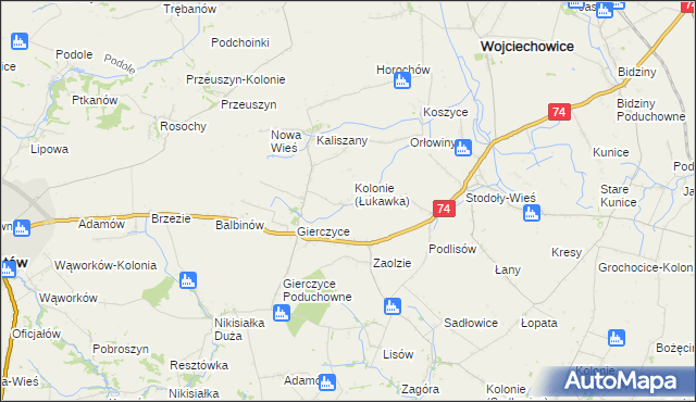 mapa Łukawka gmina Wojciechowice, Łukawka gmina Wojciechowice na mapie Targeo