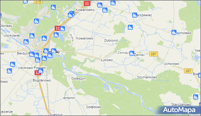 mapa Łukowo gmina Oborniki, Łukowo gmina Oborniki na mapie Targeo