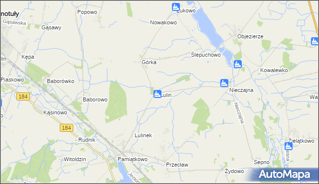 mapa Lulin gmina Oborniki, Lulin gmina Oborniki na mapie Targeo